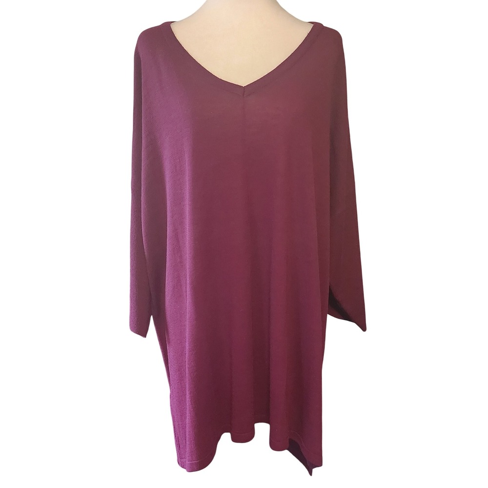 Catherines 2X Womens Tunic Top V Neck 3/4 Sleeve Button Detail Plus Size